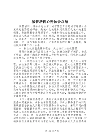 2024年城管培训心得体会总结