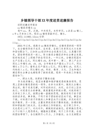 2024年乡镇领导干部年度述责述廉报告