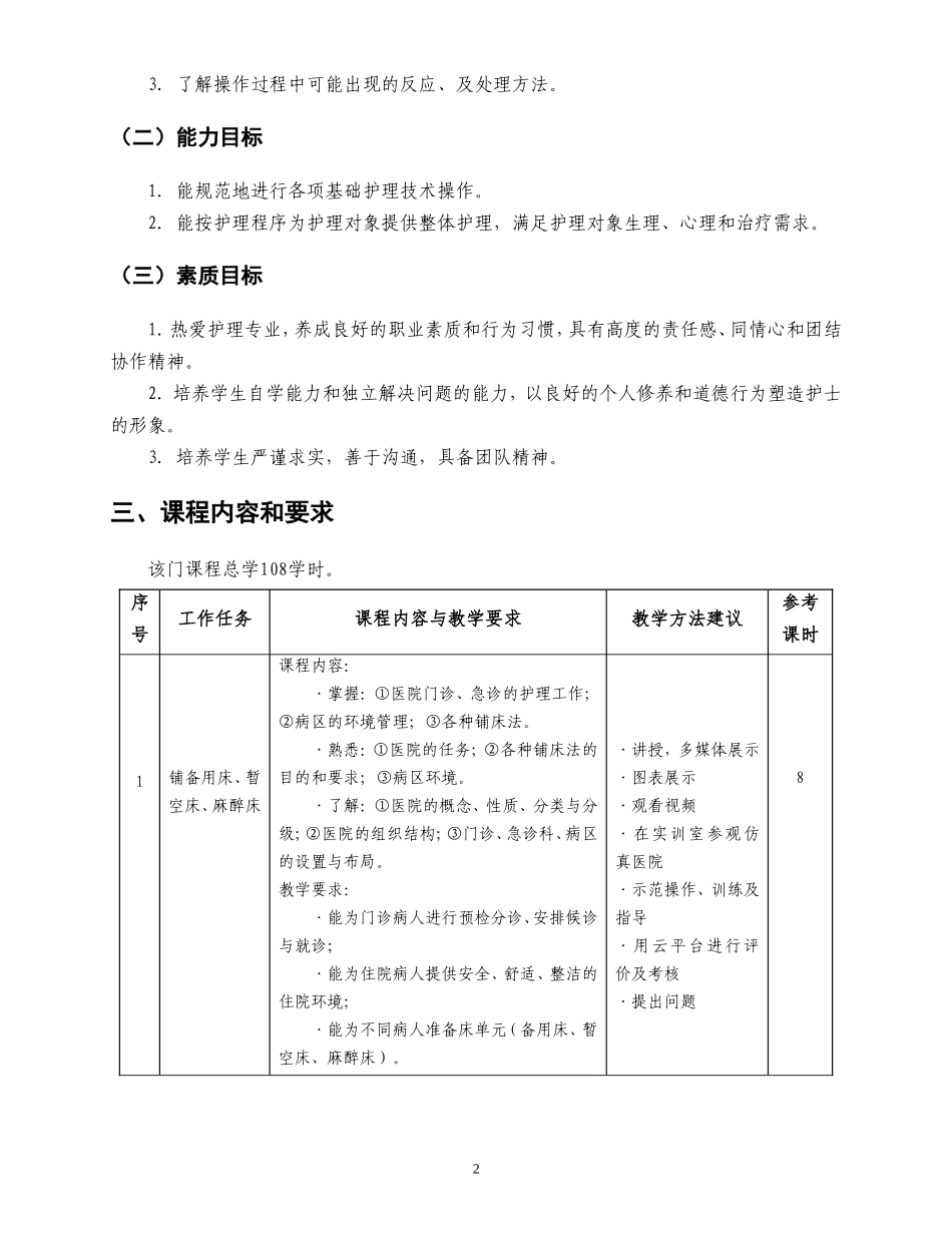 基础护理学课程标准_第2页