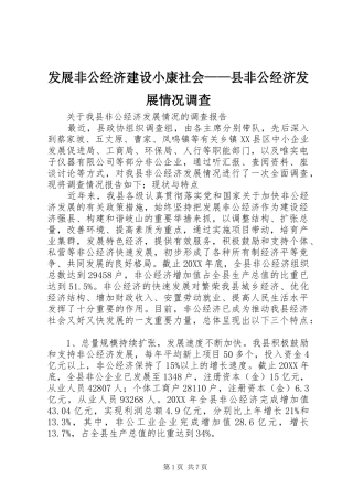 2024年发展非公经济建设小康社会县非公经济发展情况调查