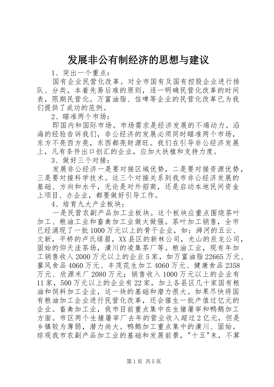2024年发展非公有制经济的思想与建议_第1页