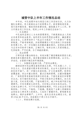 2024年城管中队上半年工作情况总结