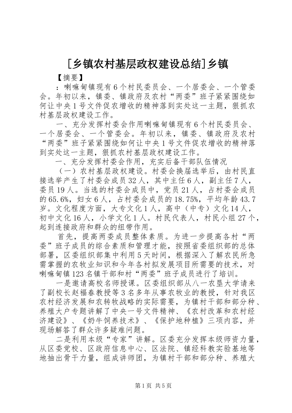 2024年乡镇农村基层政权建设总结乡镇_第1页