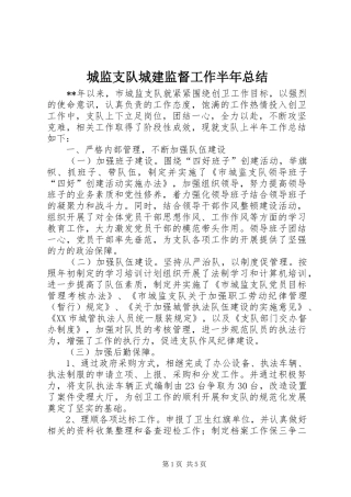 2024年城监支队城建监督工作半年总结