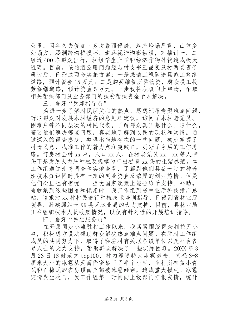 2024年乡镇同步小康驻村干部工作述职报告_第2页