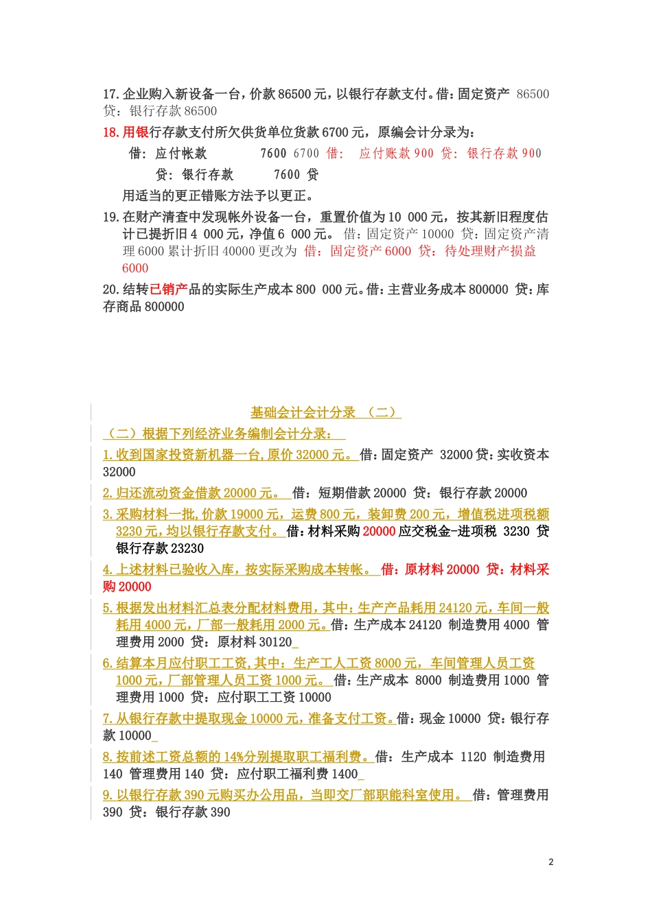 基础会计分录大全练习题汇总答案_第2页