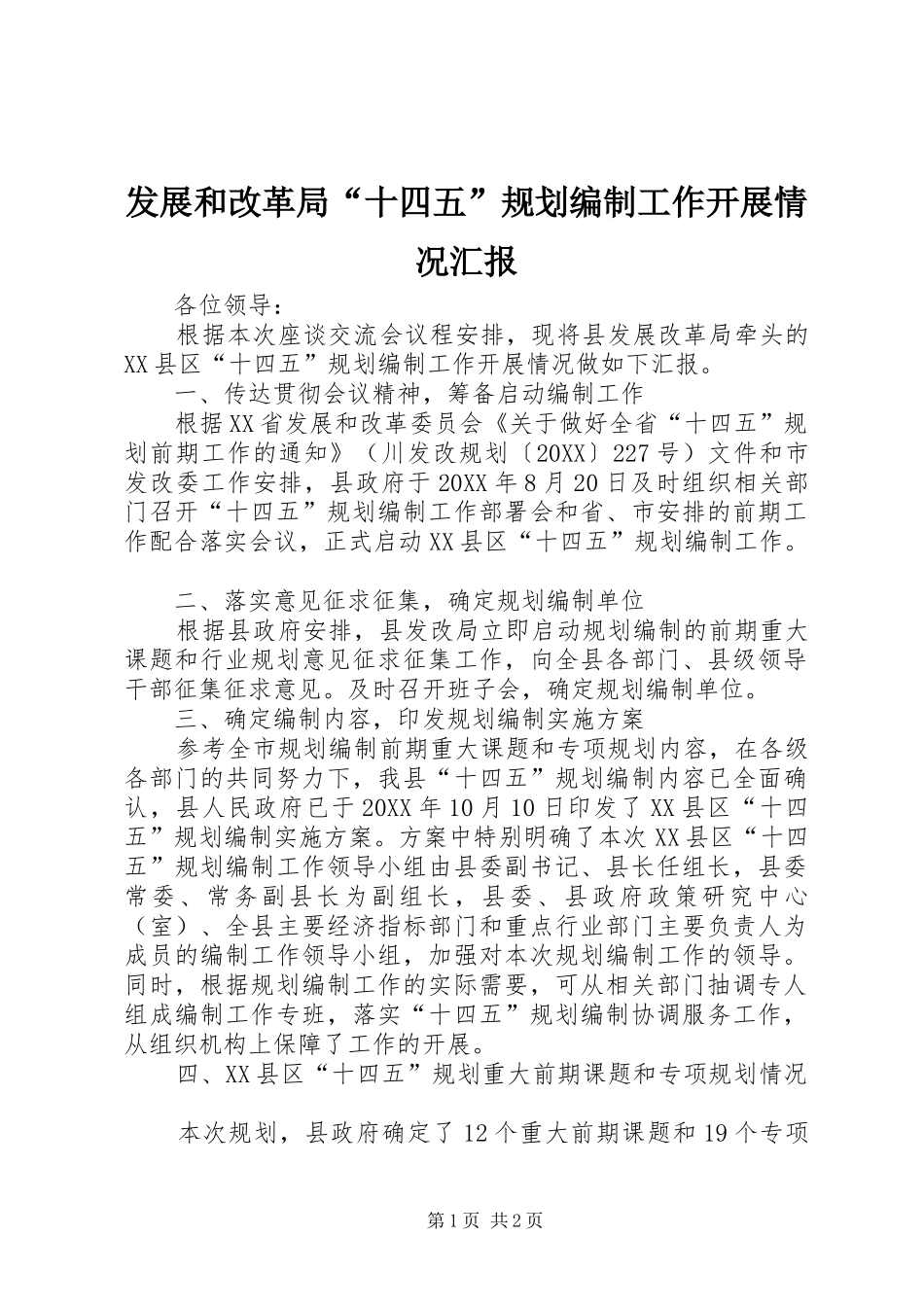 2024年发展和改革局十四五规划编制工作开展情况汇报_第1页