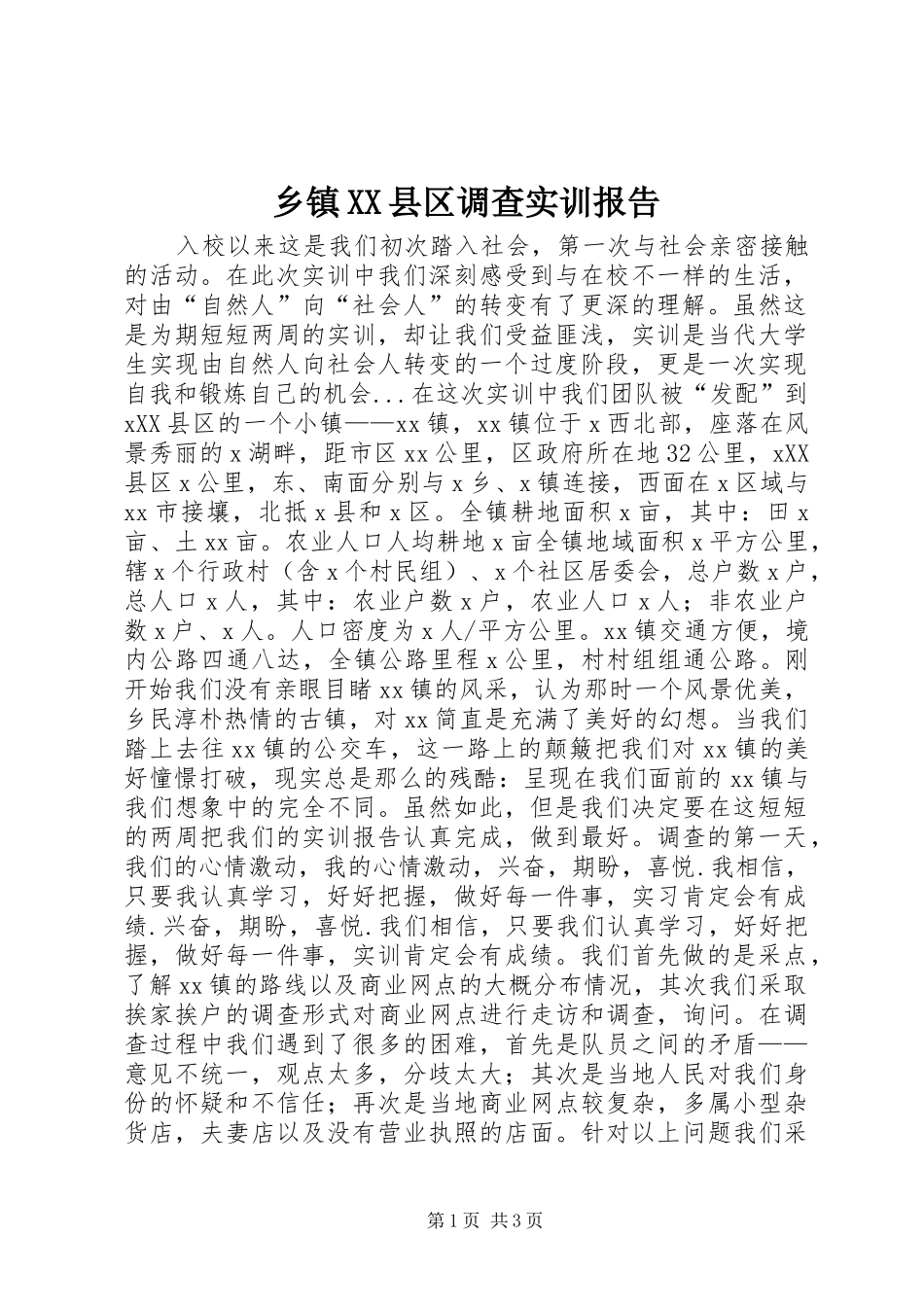 2024年乡镇县区调查实训报告_第1页