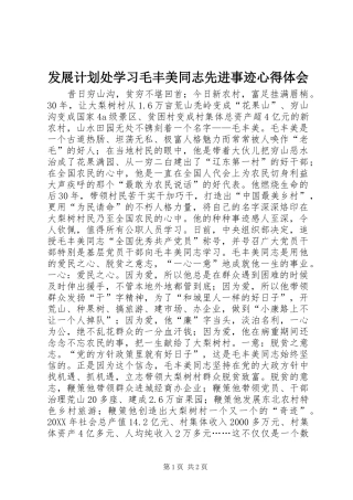 2024年发展计划处学习毛丰美同志先进事迹心得体会