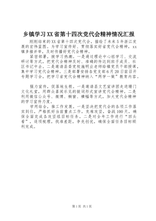 2024年乡镇学习省第十四次党代会精神情况汇报