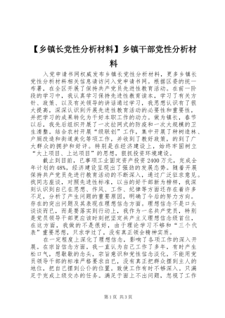 2024年乡镇长党性分析材料乡镇干部党性分析材料