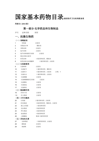 国家基本药物目录(基层医疗卫生机构配备使用部分)-(2015版