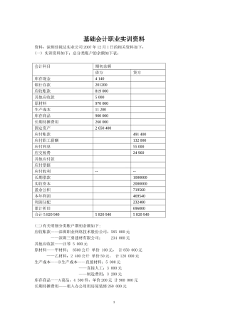 基础会计实训资料及答案