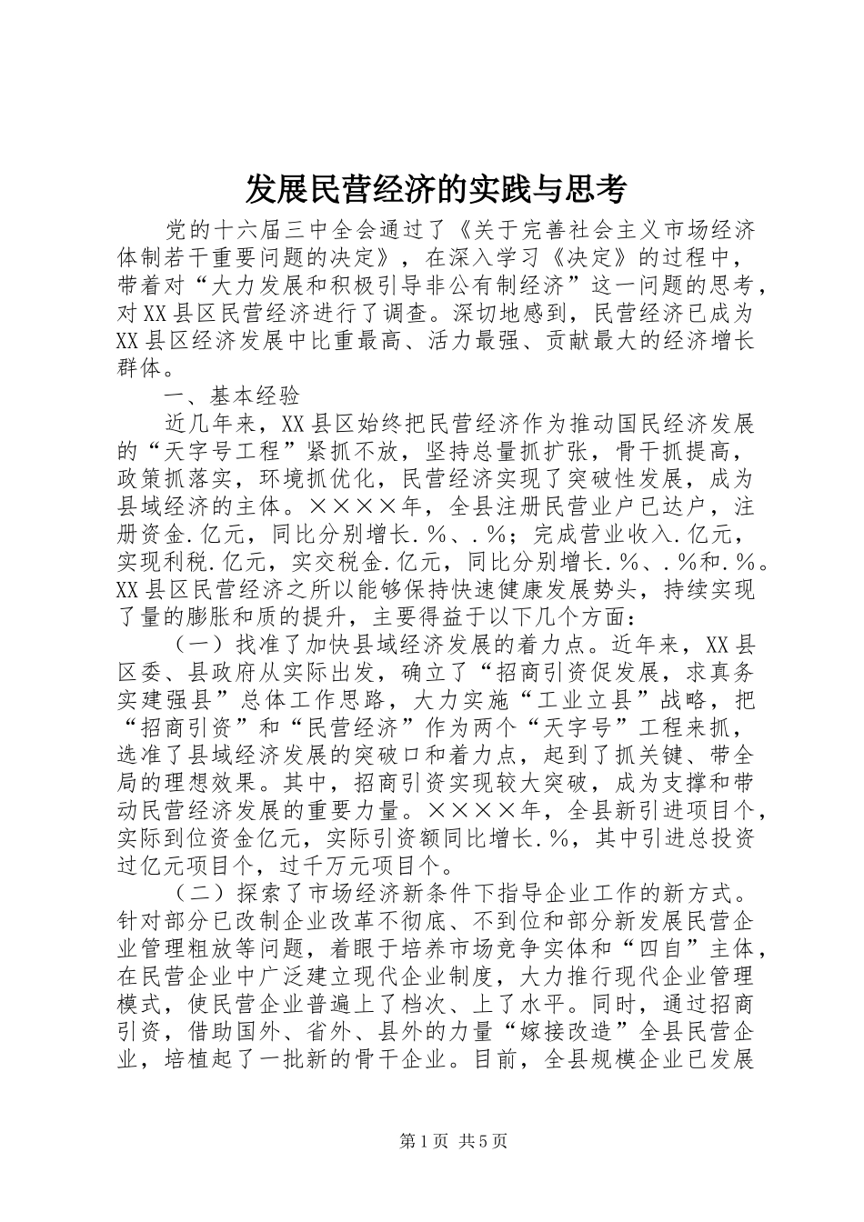 2024年发展民营经济的实践与思考_第1页