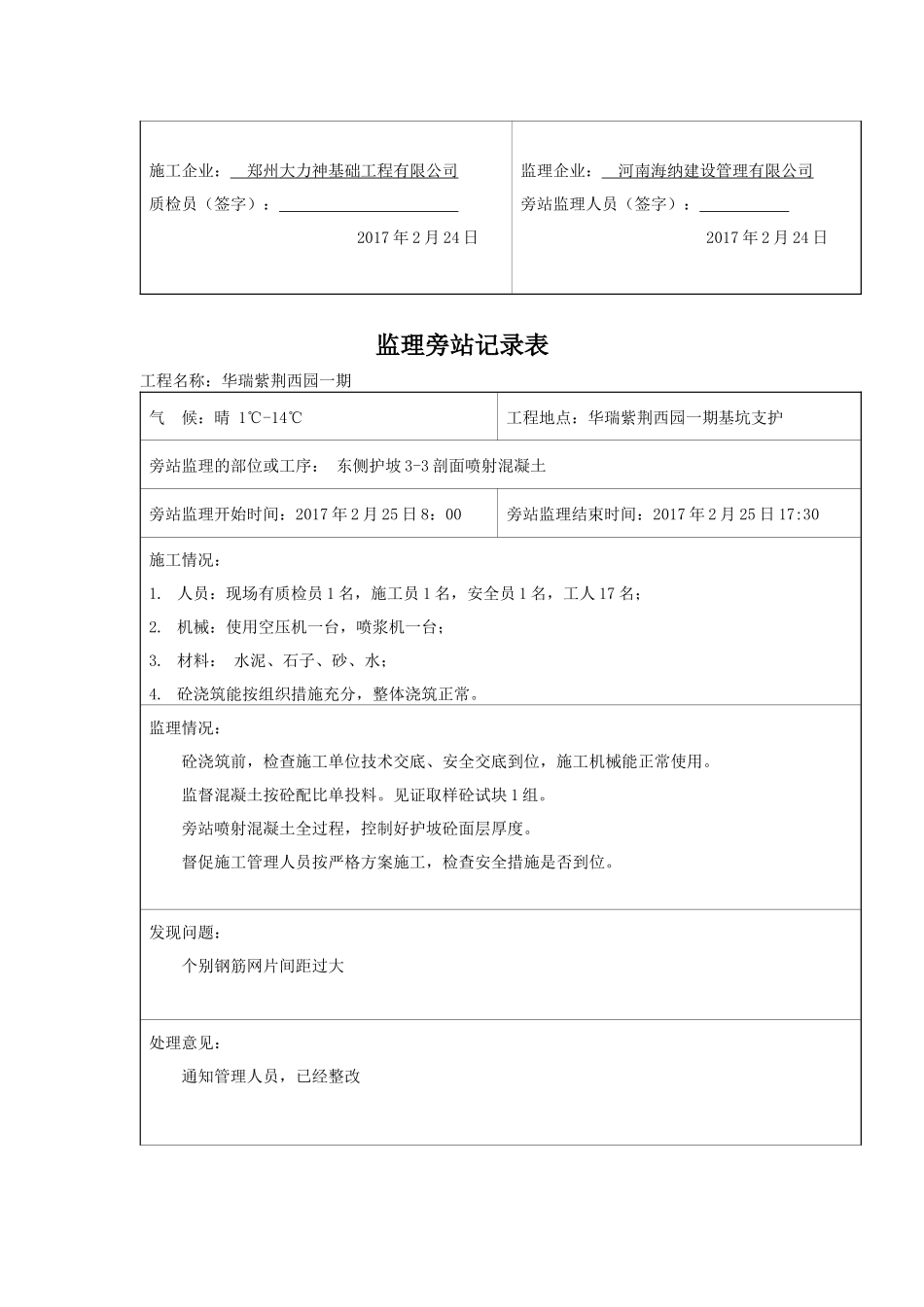 基坑支护护坡喷射砼旁站记录_第3页