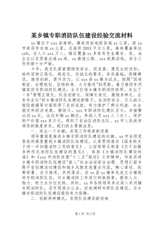 2024年乡镇专职消防队伍建设经验交流材料