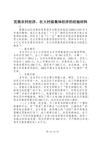 2024年发展农村经济壮大村级集体经济的经验材料