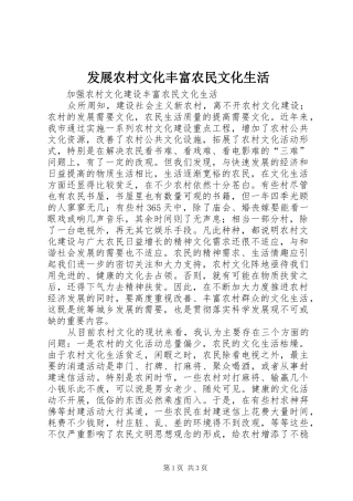 2024年发展农村文化丰富农民文化生活