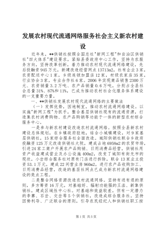 2024年发展农村现代流通网络服务社会主义新农村建设