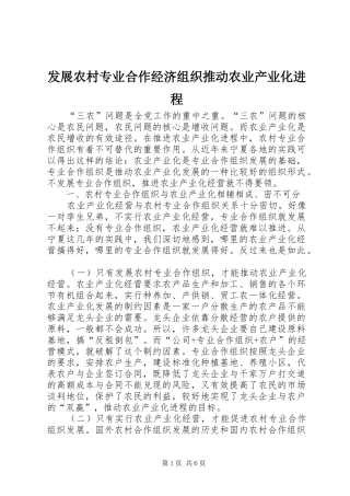 2024年发展农村专业合作经济组织推动农业产业化进程