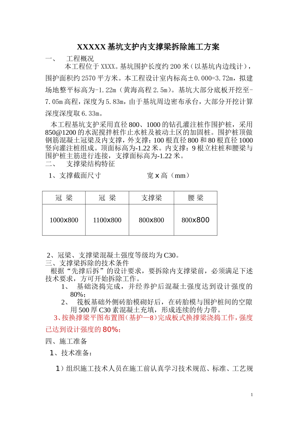 基坑支护内支撑梁拆除施工方案_第1页