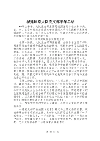 2024年城建监察大队党支部半年总结