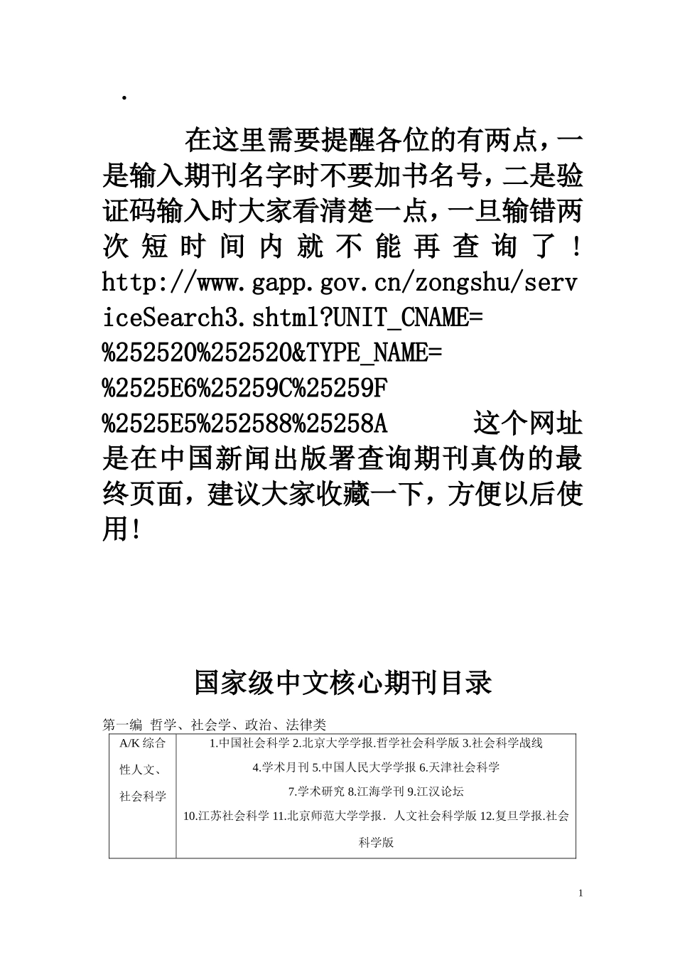 国家级核心期刊目录_第1页