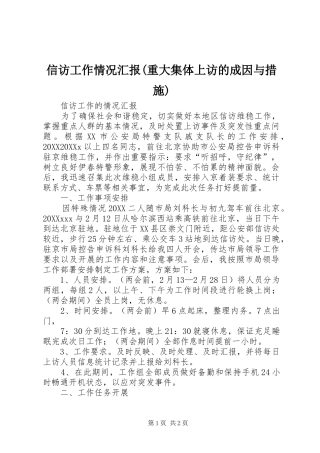 2024年信访工作情况汇报重大集体上访的成因与措施