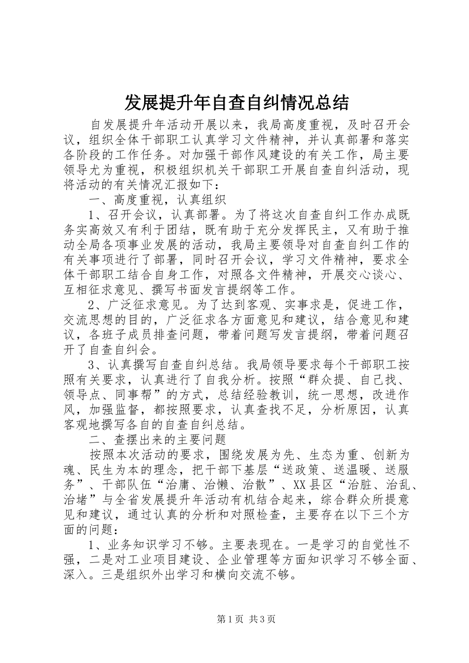 2024年发展提升年自查自纠情况总结_第1页