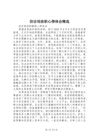 2024年信访局挂职心得体会