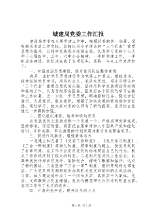 2024年城建局党委工作汇报