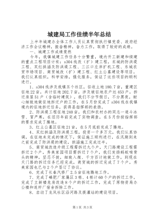 2024年城建局工作佳绩半年总结