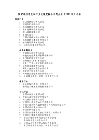 国家级信息化和工业化深度融合示范企业
