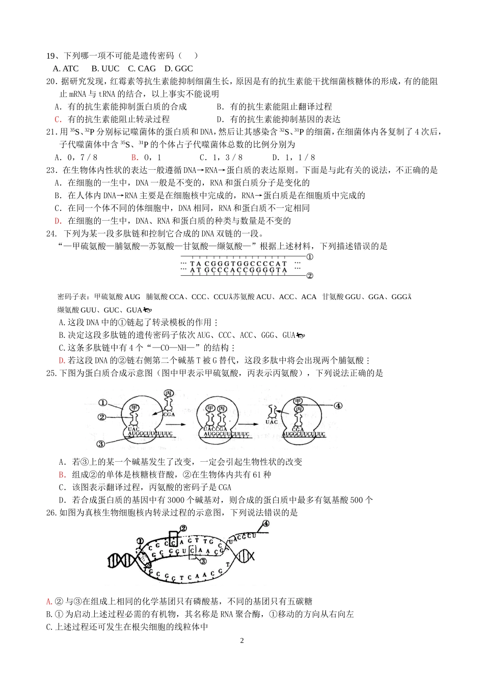 基因的本质和基因的表达测试题潘_第2页