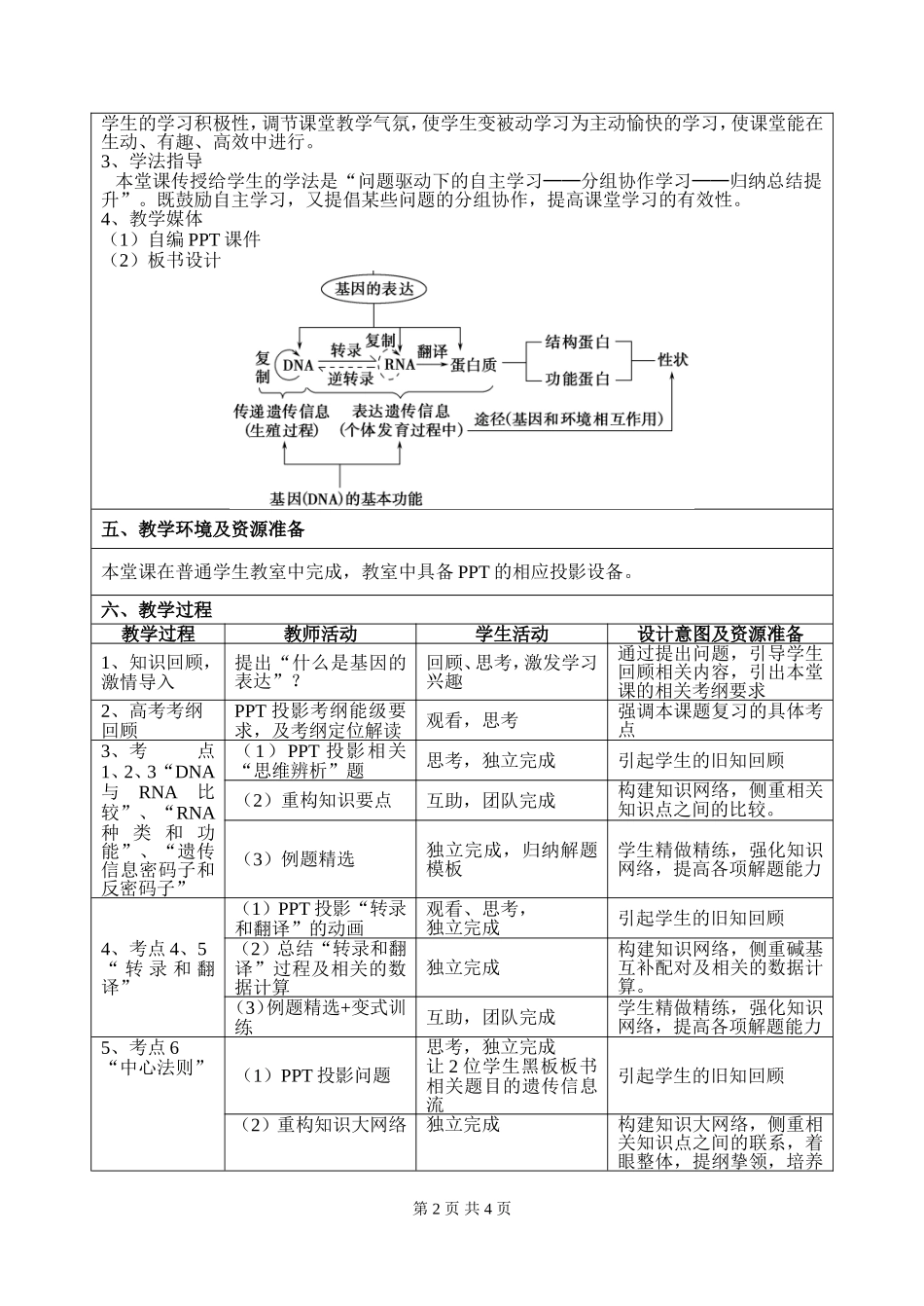 基因的表达(一轮复习)教学设计_第2页