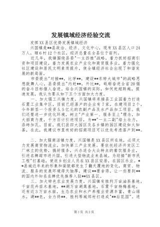 2024年发展镇域经济经验交流