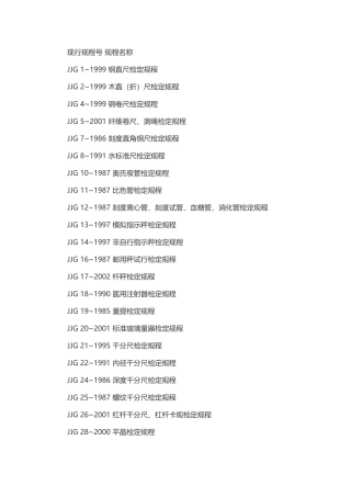国家计量检定规程目录JJG计量检定规程大全