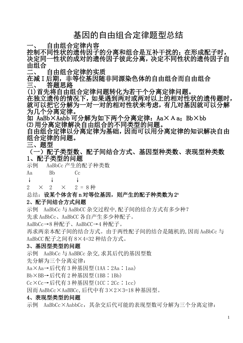 基因的自由组合定律题型总结_第1页