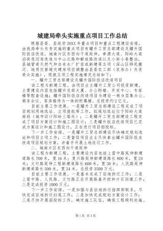 2024年城建局牵头实施重点项目工作总结