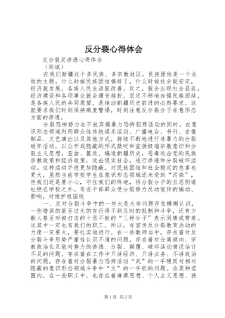 2024年反分裂心得体会