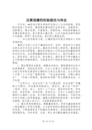 2024年反腐倡廉的经验做法与体会