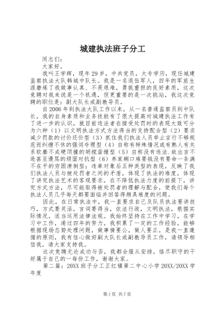 2024年城建执法班子分工