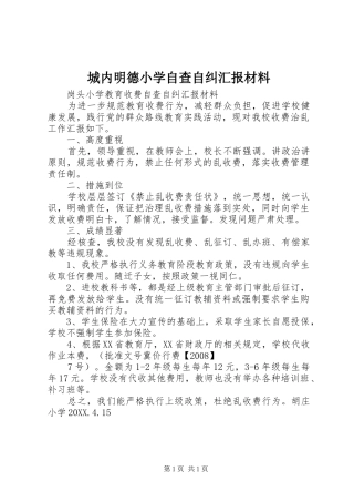 2024年城内明德小学自查自纠汇报材料