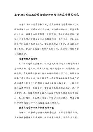 基于BSS系统理论的大型活动网络保障应对模式探究
