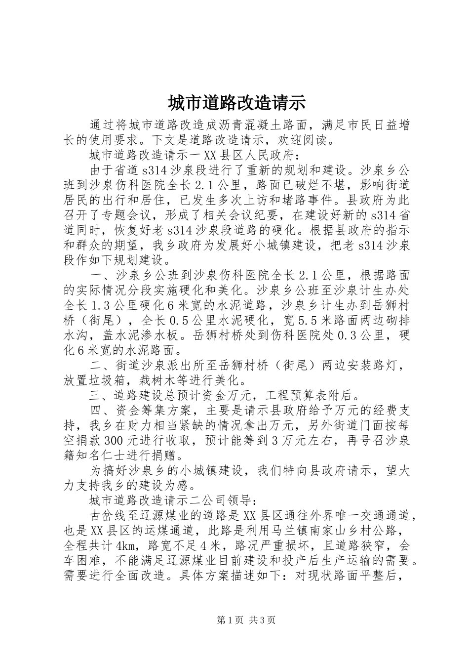 2024年城市道路改造请示_第1页