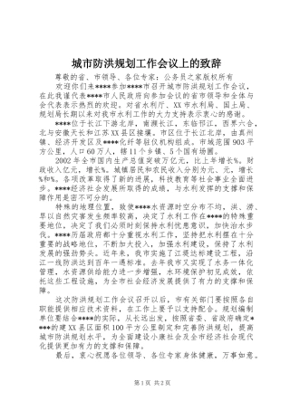 2024年城市防洪规划工作会议上的致辞