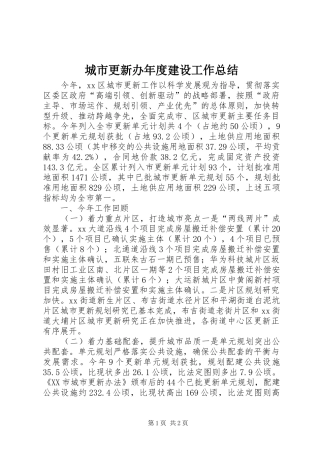 2024年城市更新办年度建设工作总结
