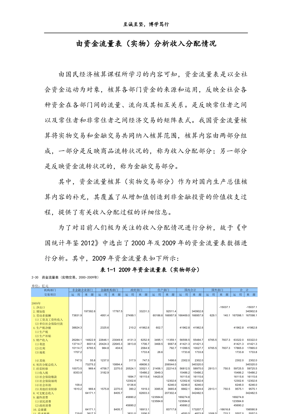 国民经济核算-由资金流量表(实物)分析收入分配情况_第1页