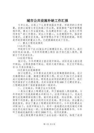 2024年城市公共设施补缺工作汇报