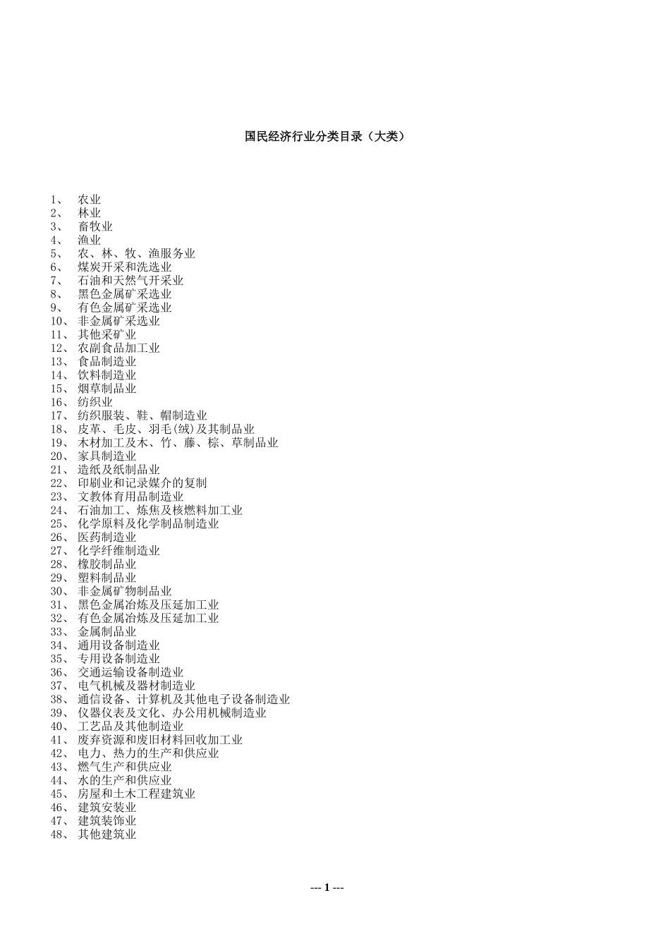 国民经济行业分类目录(大类)_第1页